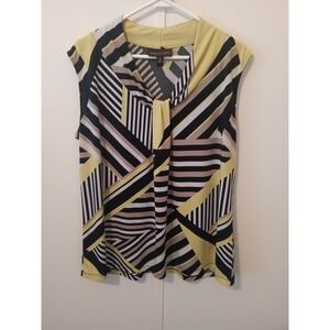 Dana Buchman Yellow Black Geometric Abstract Sleeveless Blouse Top Womens XL